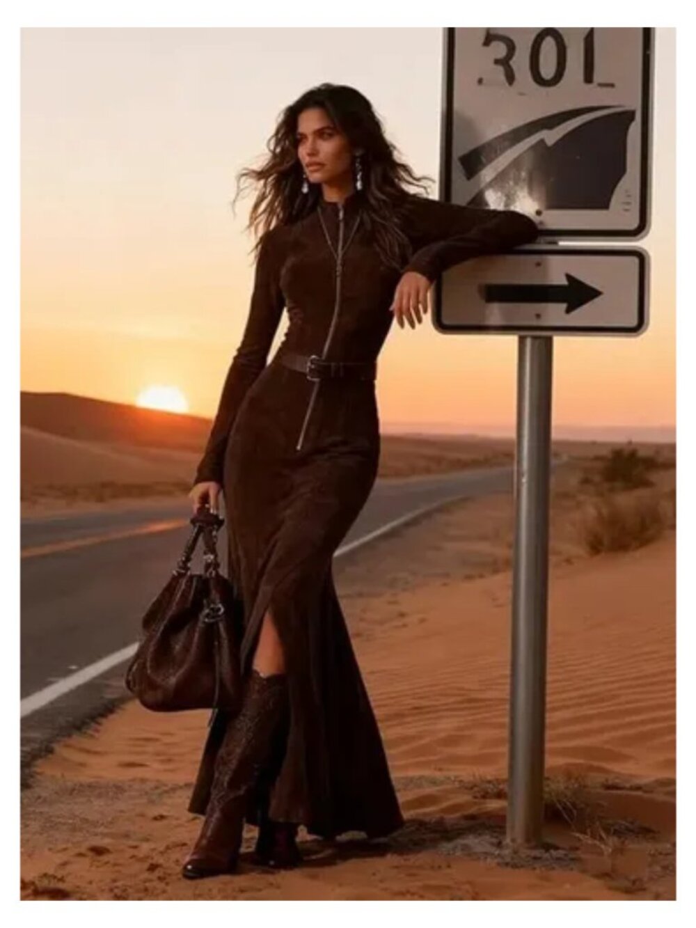 NWT Suede Zipper Front Slit Bodycon Maxi Dress Brown 14 - Picture 8 of 8
